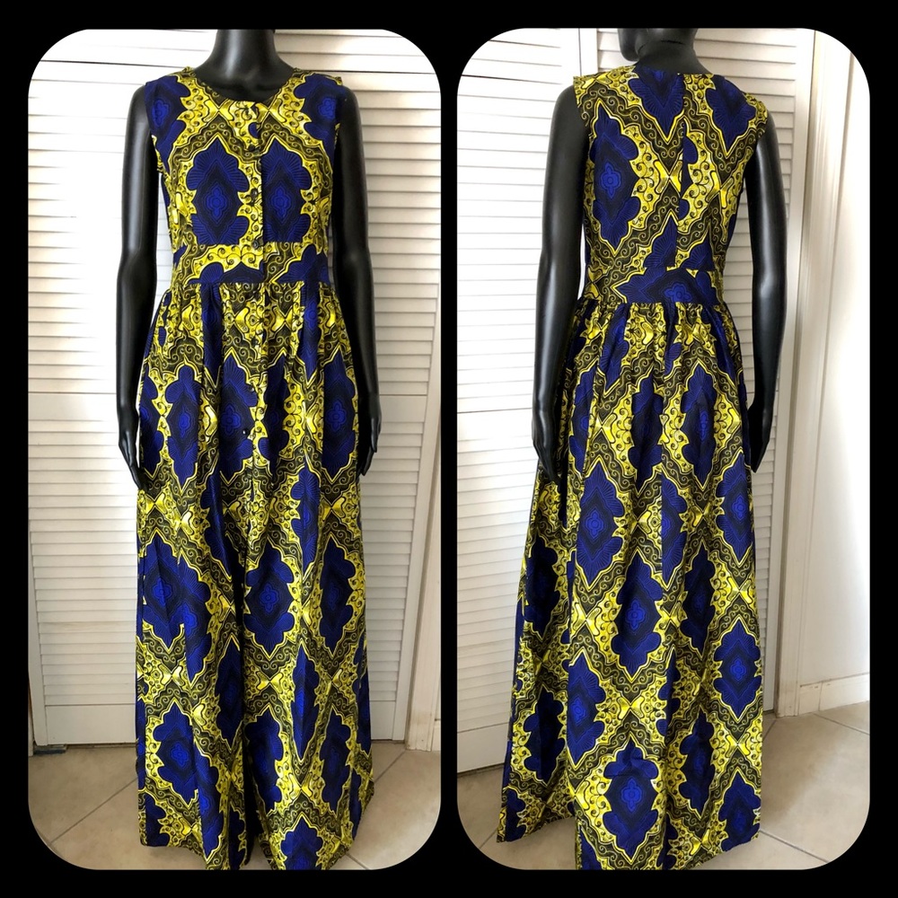 New Blue & Black African Print Dress